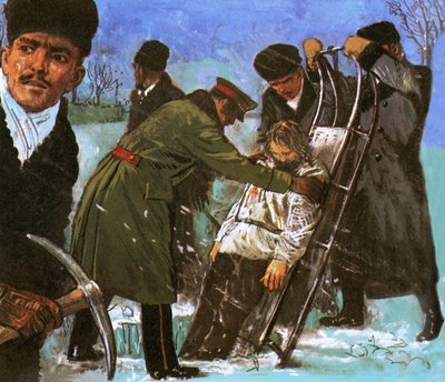 Rasputins krop bliver sænket gennem et hul skåret i isen af English School
