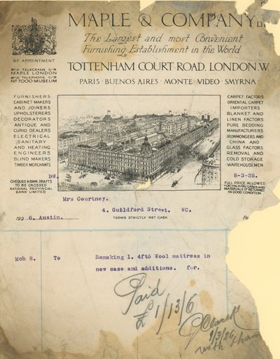 Kvittering for Maple & Company Ltd af English School