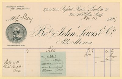 Kvittering fra John Lewis & Co., 14. november 1896 af English School
