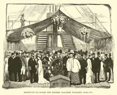 Empfang an Bord des modernen japanischen Kriegsschiffs Seiki, 1878 von English School