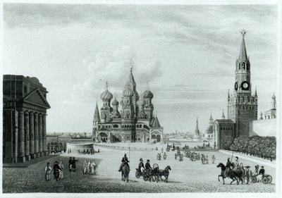 Den Røde Plads, Moskva, fra The Character of the Russians and a Detailed History of Muscovy af Robert Lyall, udgivet 1823 af English School