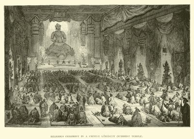 Religious Ceremony in a Chinese Lamasery, Buddhist Temple  af English School