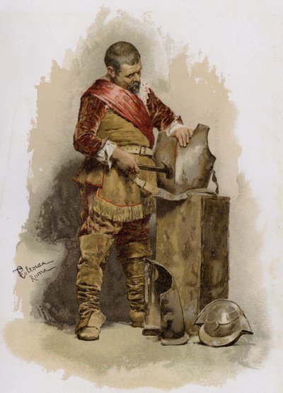 Reparation af rustning (chromolitho) af English School