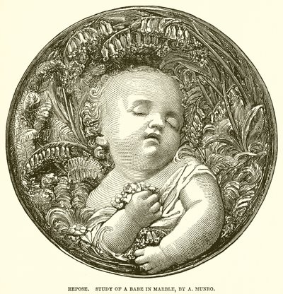Ruhe. Studie eines Kindes in Marmor, von A. Munro (Gravur) von English School