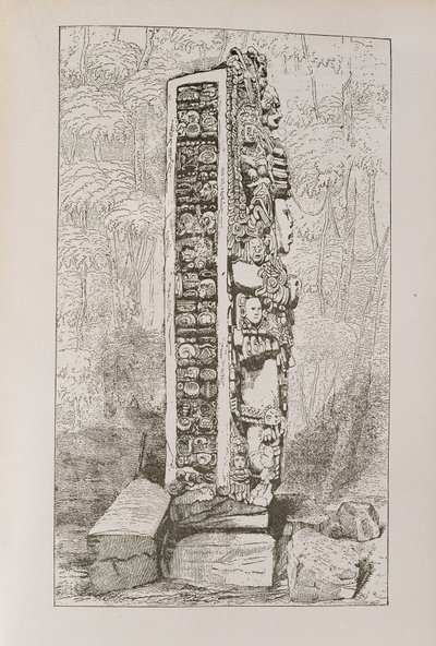 Repræsentation af maya-hieroglyffer på en stele, fra "Narrative and Critical History of America", udgivet i 1889 af English School