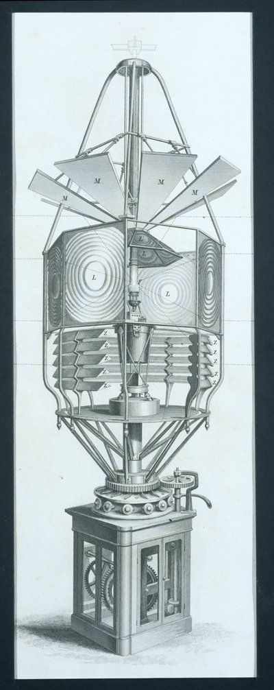 Revolving Dioptric Apparatus for a Lighthouse, fra Cyclopaedia of Useful Arts & Manufactures redigeret af Charles Tomlinson, ca. 1880