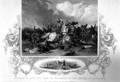 Richard III og jarlen af Richmond i slaget ved Bosworth (gravering) af English School