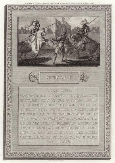 Richard II suspenderer duellen mellem Hereford og Norfolk af English School