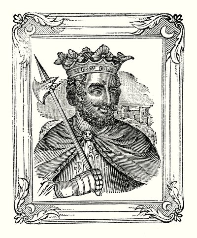 Richard I blev født i 1157, kronet i 1189 og døde i 1199 (gravering) af English School