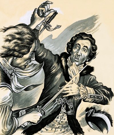 Richard Sheridan var dramatiker, politiker, eloper, taler, vid og duellist (gouache på papir) af English School