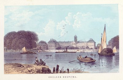 Themsen: Chelsea Hospital (farvet indgravering) af English School