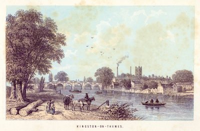 Themsen: Kingston-on-Thames (farvet gravering) af English School