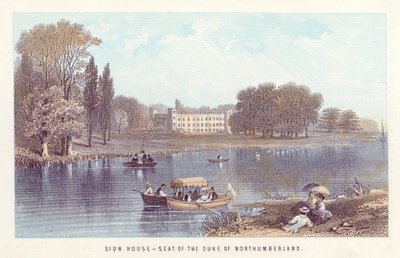 Themse: Sion House, Sitz des Herzogs von Northumberland (Farbstich) von English School
