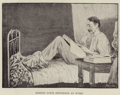 Robert Louis Stevenson på arbejde af English School