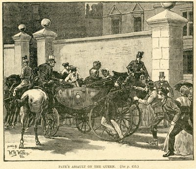 Robert Pates Striking the Queen uden for Cambridge House, illustration taget fra The Life and Times of Queen Victoria, Vol. II af Robert Wilson, 1888 af English School