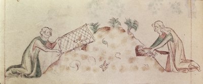 Roy 2 B VII f.155v Kvinder, der fanger en kanin med et net og en ilder, fra 
