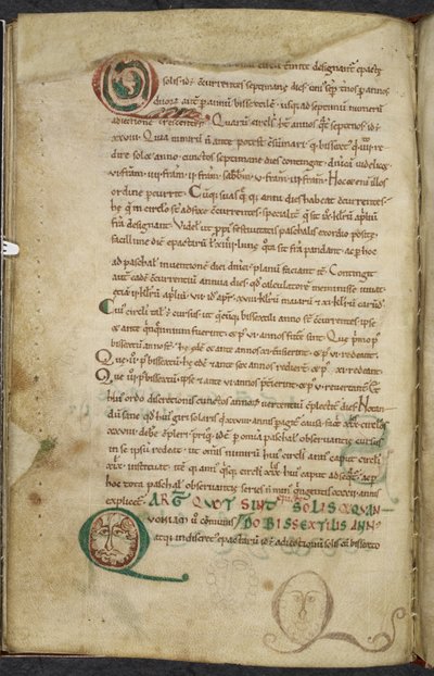 Kongelig 13. A.XI, f.79v Menneskeansigter i initialer, De temporum ratione, Bede den Ærværdige (vellum) af English School
