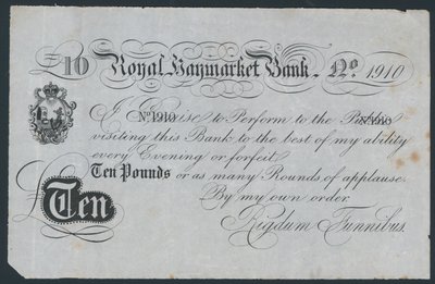 Royal Haymarket Bank, joke teatralsk pengeseddel af English School