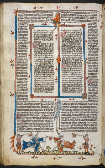 Royal MS 10 iv f.065v Knights Jousting med randdekoration, illustration fra 