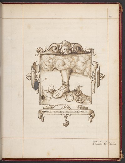 Kongelig MS 18 A XLVIII, fol. 12r, Emblem med latinsk motto fra George Gascoines præsentationskopi af Eremitten Hemetes af English School