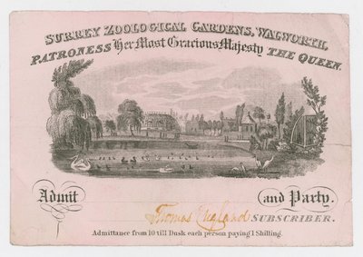 Royal Surrey Zoological Gardens, adgangsbillet af English School
