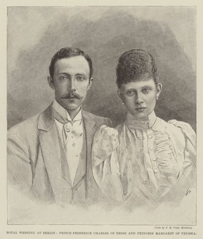 Kongelig bryllup i Berlin, prins Frederik Charles af Hessen og prinsesse Margaret af Preussen (gravering) af English School