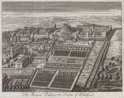 Kongeslottet og byen Windsor, Berkshire (gravering) af English School
