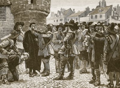 Royalistiske plottere i Salisbury, der fornærmer sheriffen, illustration fra Cassells Illustrated History of England (sepiafoto) af English School