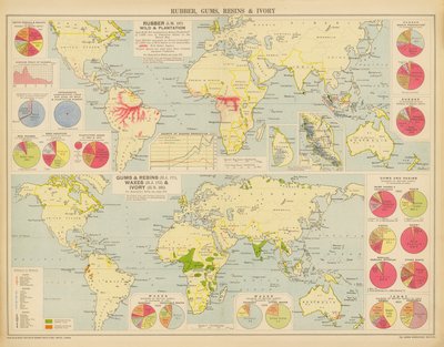 Gummi, gummi, harpiks og elfenben (farvelitografi) af English School