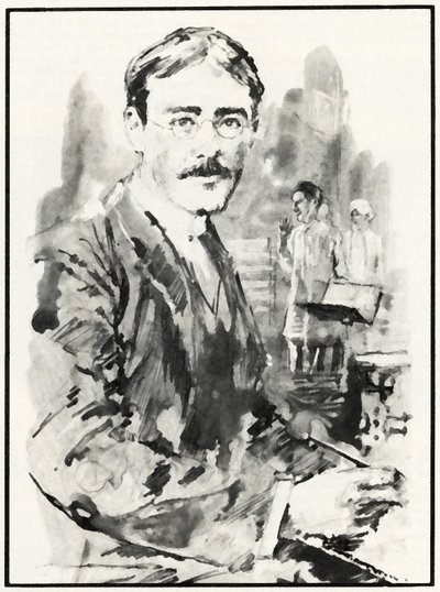 Rudyard Kipling (litho) af English School