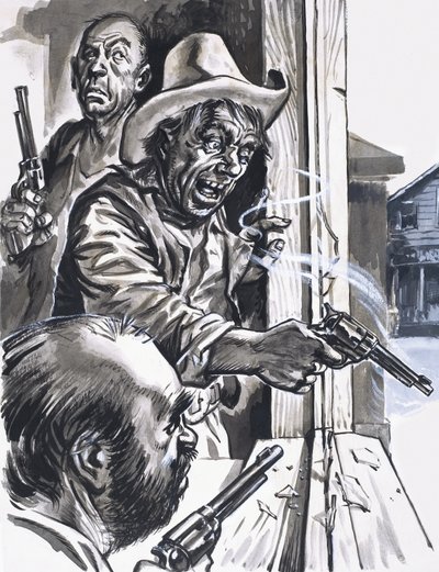 Ruffian Cowboys skyder fra vinduet af English School