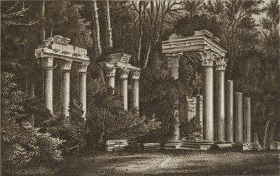 Ruiner ved Virginia Water (litho) af English School