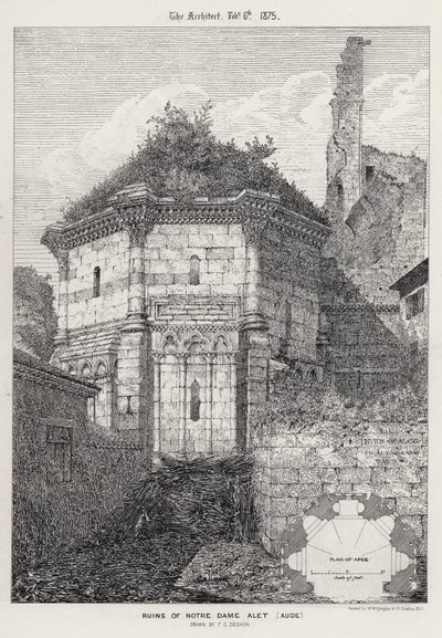 Ruinerne af Notre Dame Alet, Aude (gravering) af English School