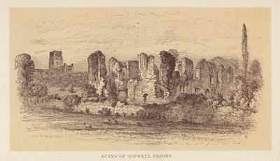 Ruinerne af Sopwell Priory (farvelitografi) af English School