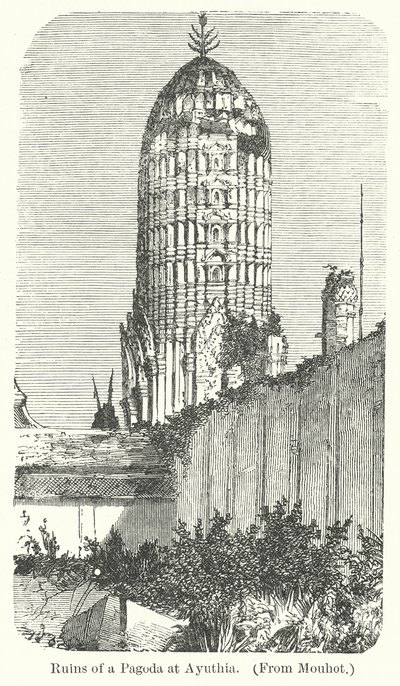Ruinerne af en pagode i Ayuthia (kobberstik) af English School