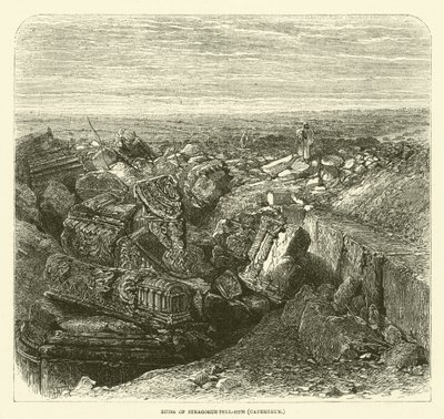 Ruinerne af synagogen Tell-Hum (Kapernaum) (kobberstik) af English School