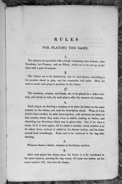 Regler for at spille spillet med Star-Spangled Banner eller emigranter til USA, ca. 1840 af English School