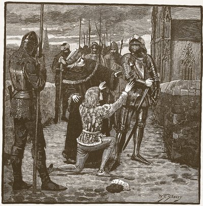 Rutland beder Clifford om at skåne sit liv, illustration fra Cassells Illustrated History of England (sepiafoto) af English School