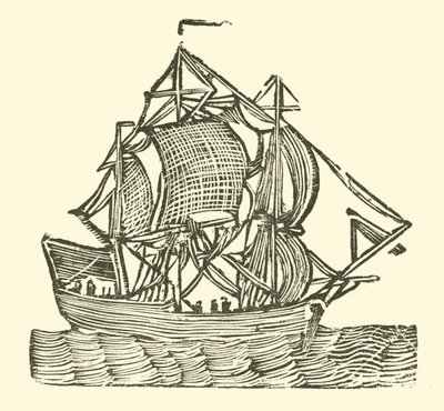 Sejlskib (træsnit) af English School