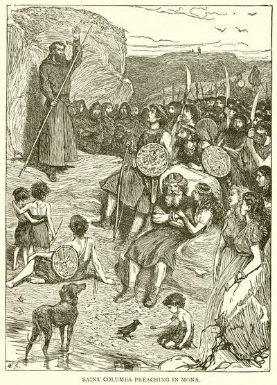 Saint Columba prædiker i Mona af English School