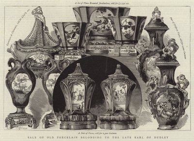 Verkauf von altem Porzellan des verstorbenen Earl of Dudley (Gravur) von English School