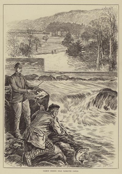 Laksefiskeri nær Taymouth Castle (gravering) af English School