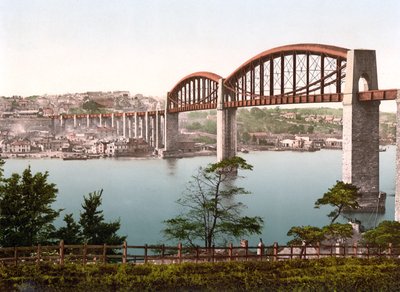 Saltash Bridge, Plymouth (håndfarvet foto) af English School
