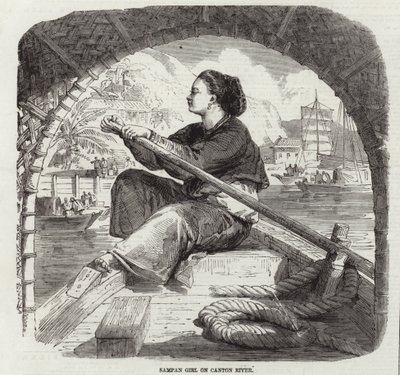 Sampan Girl på Canton River af English School