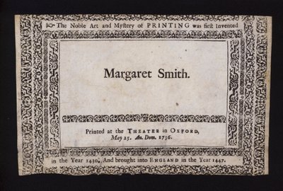 Prøve af tryk udført på Sheldonian Theatre, Oxford, den 25. maj 1736 (gravering) af English School