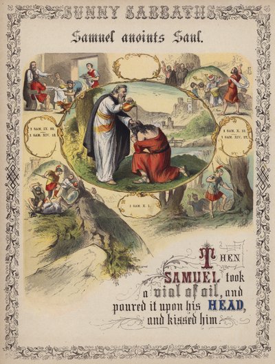 Samuel salver Saul (farvet gravering) af English School