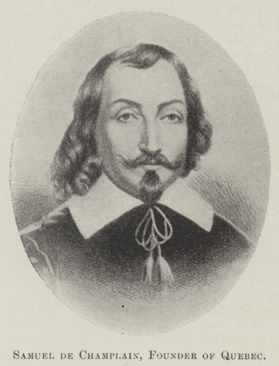 Samuel de Champlain, grundlægger af Quebec (litho) af English School
