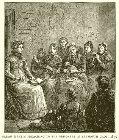Sarah Martin prædiker for fangerne i Yarmouth fængsel, 1835 af English School
