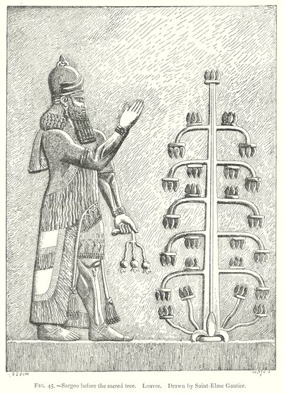 Sargon vor dem heiligen Baum. Louvre (Gravur) von English School