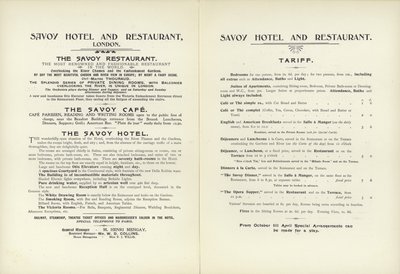 Savoy Hotel Tarif, 1900 von English School